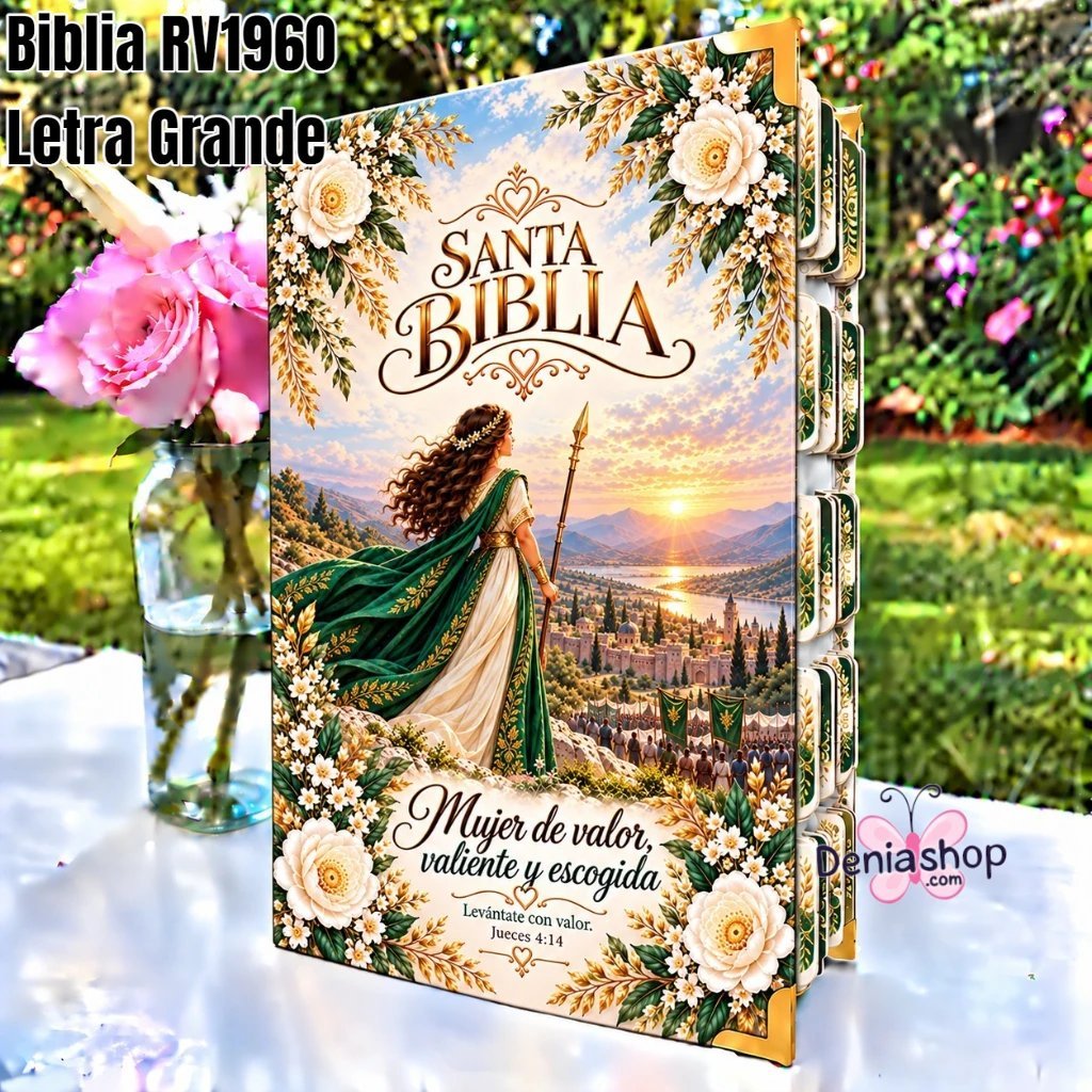 Biblia Personalizada Verde Mujer de Valor - Letra Grande de 12 Puntos - Reina Valera 1960 - Tapa Dura - Tamaño Regular - Español